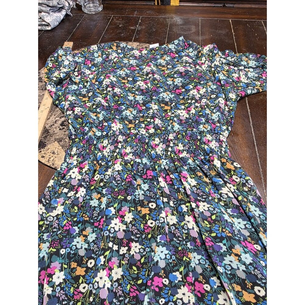 CAbi Dress Women Medium Fiesta Green Multicolor Floral Blouson Midi Smocked - Picture 7 of 7
